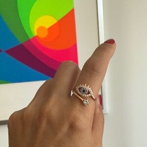 Gold Evil Eye Ring with Blue Stone